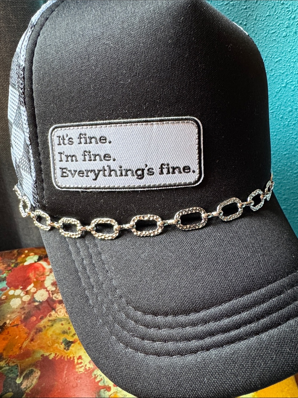 Black Trucker Hat with 'It's fine. I'm fine. Everything's fine.'